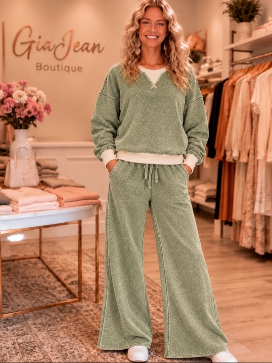 Zenana Outfitters Pants - ❤️ ZENANA “ KRISTEN 5 “ ZENANA TWO PIECE ACID WASH SWEAT SUIT COLOR BLOCK SET